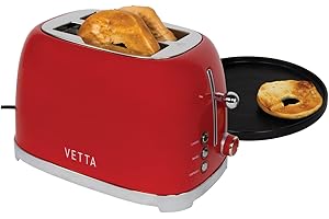 VETTA 2-Slice Extra-Wide-Slot Retro Toaster with Defrost, Bagel, and Cancel Functions, 6 Shade Settings, Self-Centering for Even Cooking and Removable Crumb Tray, Stainless Steel in Black, Red (1)