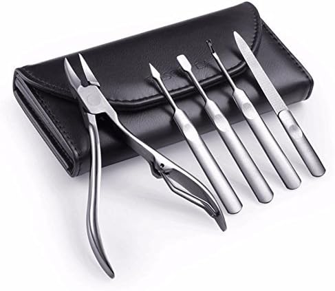 Hokia Nail Clippers Set 5 in 1 Stainless Steel Deluxe Nail Nipper Set Fingernail and Toenail Clipper Cuticle Pusher Nipper Manicure Pedicure Cutter Remover Nail Art Tools