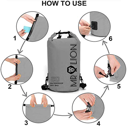 Waterproof Dry Bag - Roll Top Dry Compression Sack Keeps Gear Dry for Kayaking, Beach, Rafting, Boating, Hiking, Camping, Swimming, Floating and Fishing with Waterproof Phone Case (Gray, 20L) - Thumbnail 2