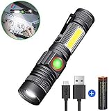 LED Rechargebale Flashlight, Magnetic Zoomable COB Work Light, Super Bright Pocket-Sized T6 LED Torch (included Battery) with Clip, Water Resistant, 4 Modes for Camping Hiking Emergency