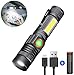LED Rechargebale Flashlight, Magnetic Zoomable COB Work Light, Super Bright Pocket-Sized T6 LED Torch (included Battery) with Clip, Water Resistant, 4 Modes for Camping Hiking Emergency