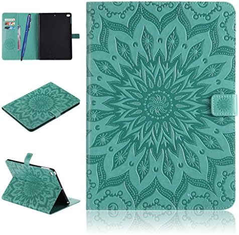 iPad Air 2 Case,Careynoce PU Leather Magnetic Flip Wallet Protective Case Cover for Apple iPad Air 2 iPad 6 (9.7") + Screen Protector and Stylus Pen - Sun Flower(Green)