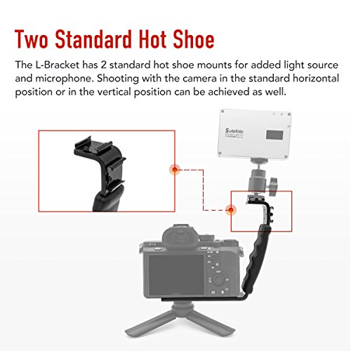 L Bracket Camera Mount, Flash Bracket with 2 Hot Shoe Mounts for Gimbal Stabilizer DSLR Camera Camcorder Video Light Microphone