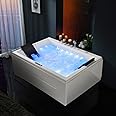 Weibath Whirlpool Bathtub 2 Person Jetted Bathtub 71" Massage Whirlpool Tub with 18 Water Jets+20 Air Jets,3 Sided Apron White Chromatherapy LED Jet Tub
