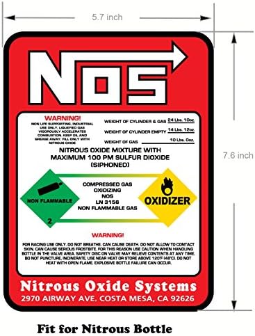 Nitrous Bottle Label Sticker Decal 10#NOS REPLACEMENT 10 LB
