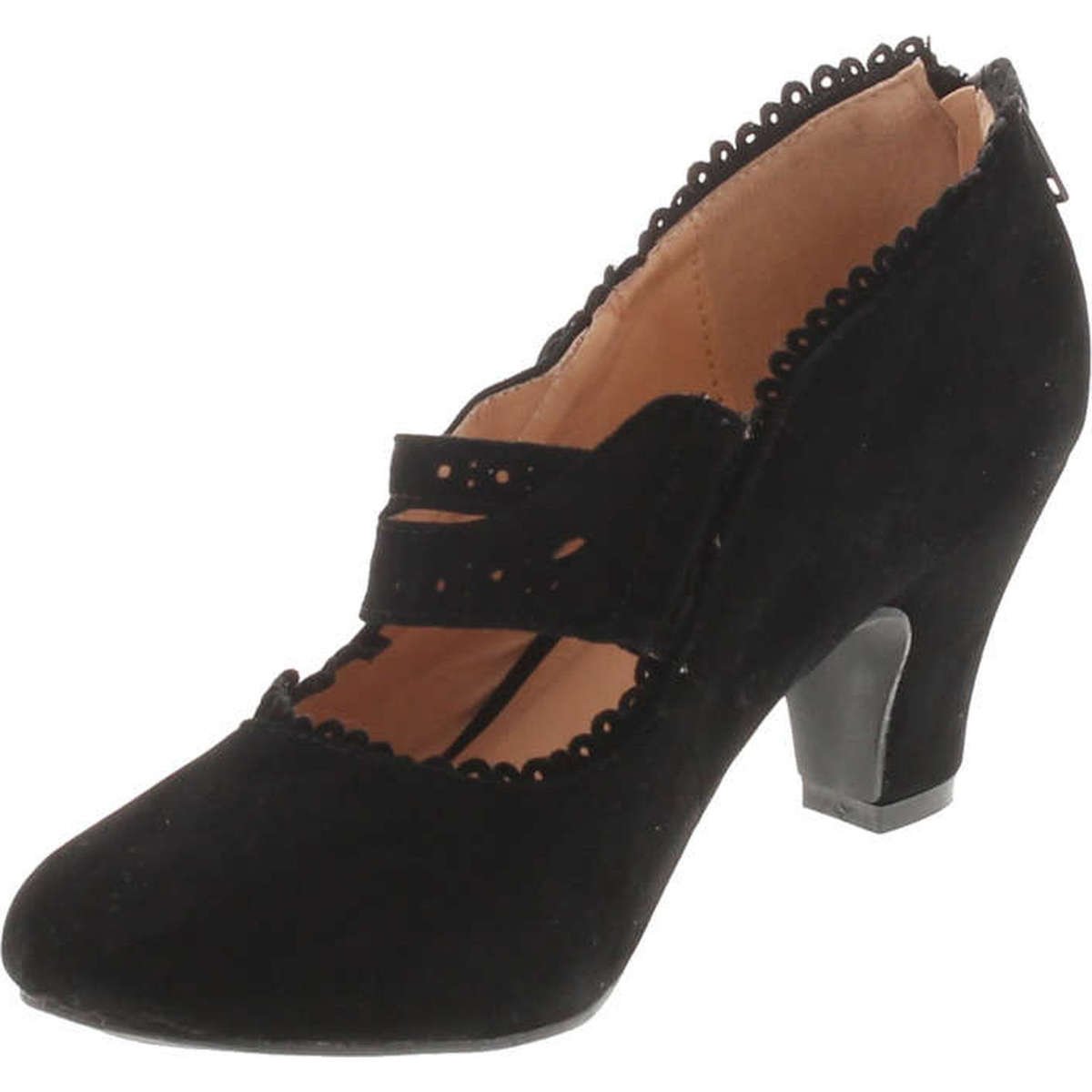 Chase & Chloe Womens 36-Mina4 Closed Toe Mary Jane High Heel Shoes,Black Suede,5.5 - Image 3