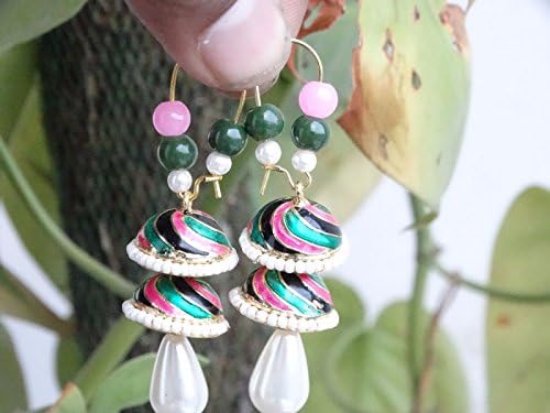 Ethnic Mugal Multi-color Green Chandelier Meenakari Jhumki Earrings Jhumka