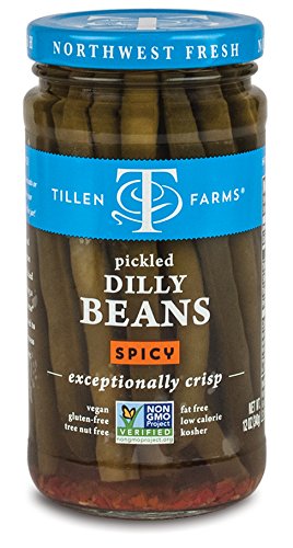 Tillen Farms Veggies, Pickled Crispy Dilly Beans, Hot and Spicy, 12 Ounce (Pack of 4)
