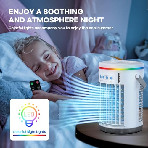 Portable Air Conditioners, 1400ML Mini Air Conditioner Evaporative Personal Cooler Humidifier with Remote, 3 Speeds Mini AC Desktop Cooling Fan for Home Office Bedroom