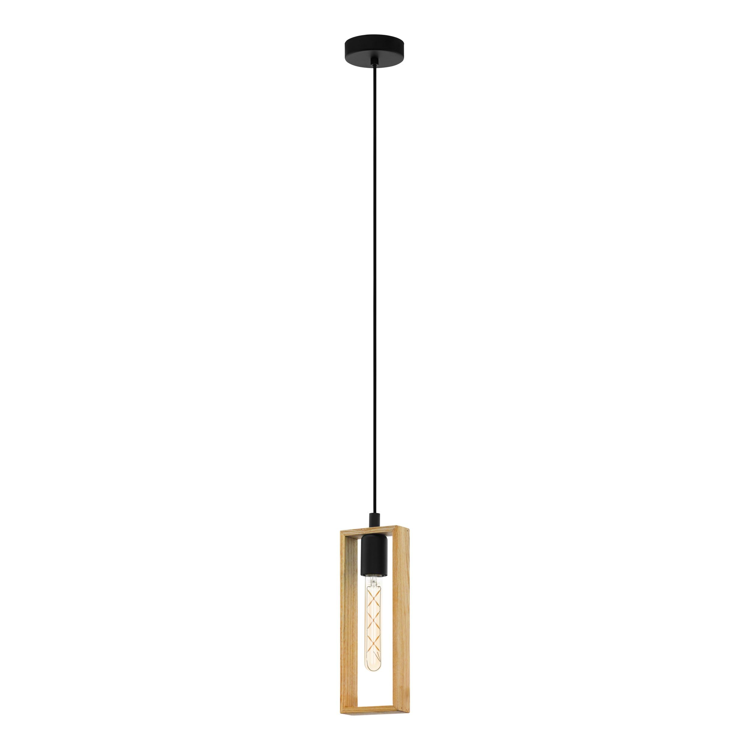 Eglo Pendant Lighting Littleton, Vintage Hanging lamp in Industrial Design, Retro Ceiling Light Made of Black Metal and Natural Wood, E27socket, FSC Certified