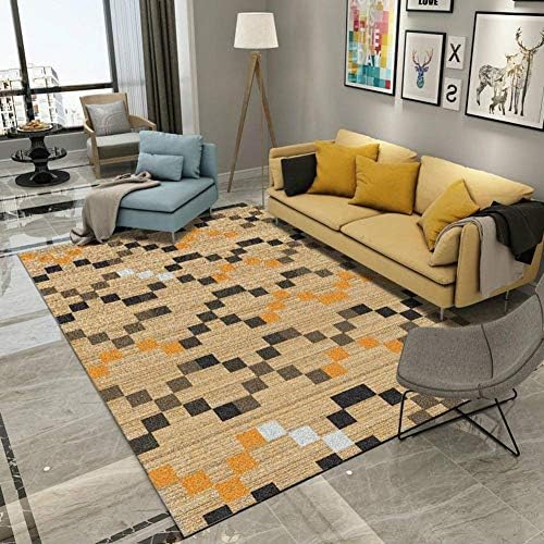 Happves Carpet Super Soft Medium Traditional Area black and yellow square combination Living Room Bedroom Modern Dark Grey Waves Contemporary Pattern Durable Dream Collection -200x290cm
