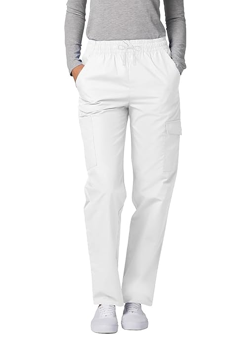 Adar Universal Scrubs for Women - Tapered Cargo Scrub Pants - 506 - White - S