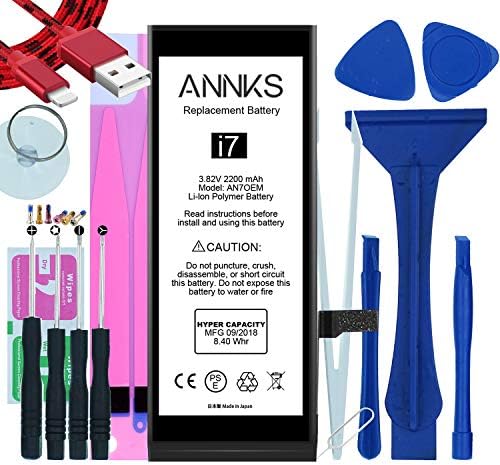 ANNKS Battery Replacement Compatible iPhone 7, 2200 mAh Hyper Capacity Certified Replacement Kit with Tools, Instructions & Charging Cable, Upgraded Technology (24 Month Warranty)