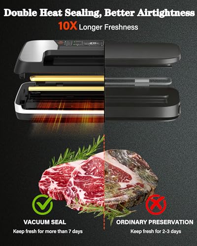 OidoZac Professional Vacuum Sealer (95 kPa) for Food - 12 in 1 Vacuum Sealer with Double Welding - Easy-Lock System - Integrated Paper Cutter and Removable Drip Tray