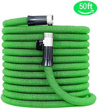 HooSeen 50FT Expandable Garden Hose - Flexible Water Hose with Triple Layer Latex Core& Improved Extra Strength Fabric Protection for All Watering Needs - Expanding Watering Hose(Green)