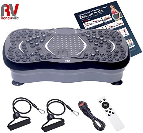 Roneyville Ultra Compact Thin Vibration Power Plate with USB & Bluetooth Music Player & Magnetic Therapy– Crazy Fit Style Slim Massage Fitness Oscillating Vibro Plate Mini - 2500w Peak Power Silent Drive Motor, 199 Speed, 5 Exercise Programmes, 2 x FREE Spring Power Cords, Free Exercise Poster