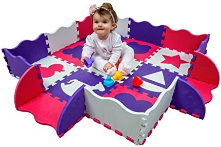 Wee Giggles Non-Toxic, Extra Thick Foam Play Mat for Tummy Time and Crawling (Pink/Purple)
