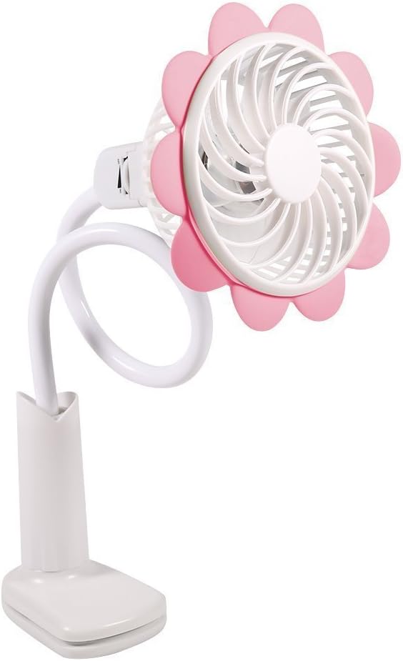 Baby Stroller Fan: Rechargeable Portable Cooling Fan with Flexible Neck Adjustable Speed for Baby Stroller by Baby Breeze (Pink)