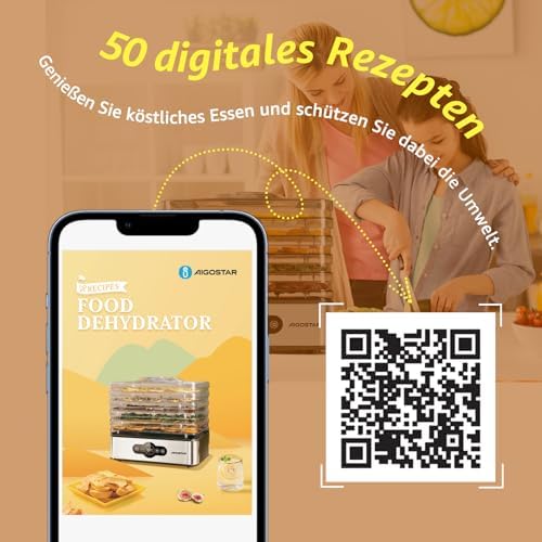Crispy - Dörrautomat, Dörrgerät mit Temperaturregler, 240W, 35-70°C, 99h-Timer, 5 Einlegefächer, Dörrautomat Edelstahl für Fleisch, Obst, Gemüse, Dehydrator - BPA frei