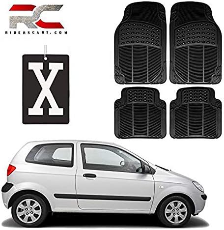 Riderscart (4 Pcs) Car Rubber Foot/ Floor Mat for Hyundai Accent Heavy Duty and Anti-Slip with X Symbol Designed Hanging Car Air Freshener Combo with Warranty