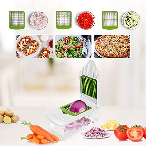 Vegetable Chopper with 7 Interchangeable Stainless Steel Blades Send Storage Container & Cleaning Brush Multi-functional Adjustable Vegetable Slicer Dicer for Onion Potato Tomato Fruit Masthome