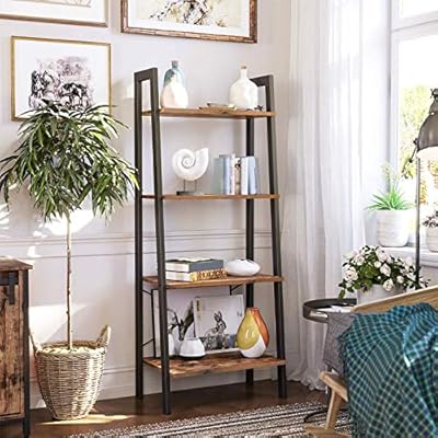 Vasagle Industrial Ladder Shelf 4 Tier Bookshelf Storage Rack Shelves Bathroom Living Room Wood Look Accent Furniture Metal Frame Rustic Brown Ulls44x Furniture Amazon Com Au