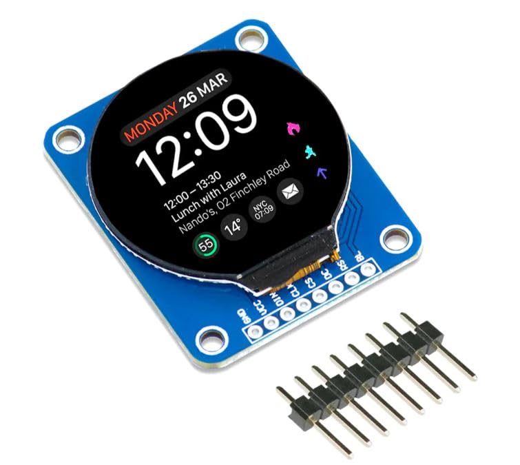 sb 1.28inch Display Module Breakout Round LCD with 240x240 Resolution, 65K RGB Colors, SPI Interface for Raspberry Pi, Development Board for Arduino IDE