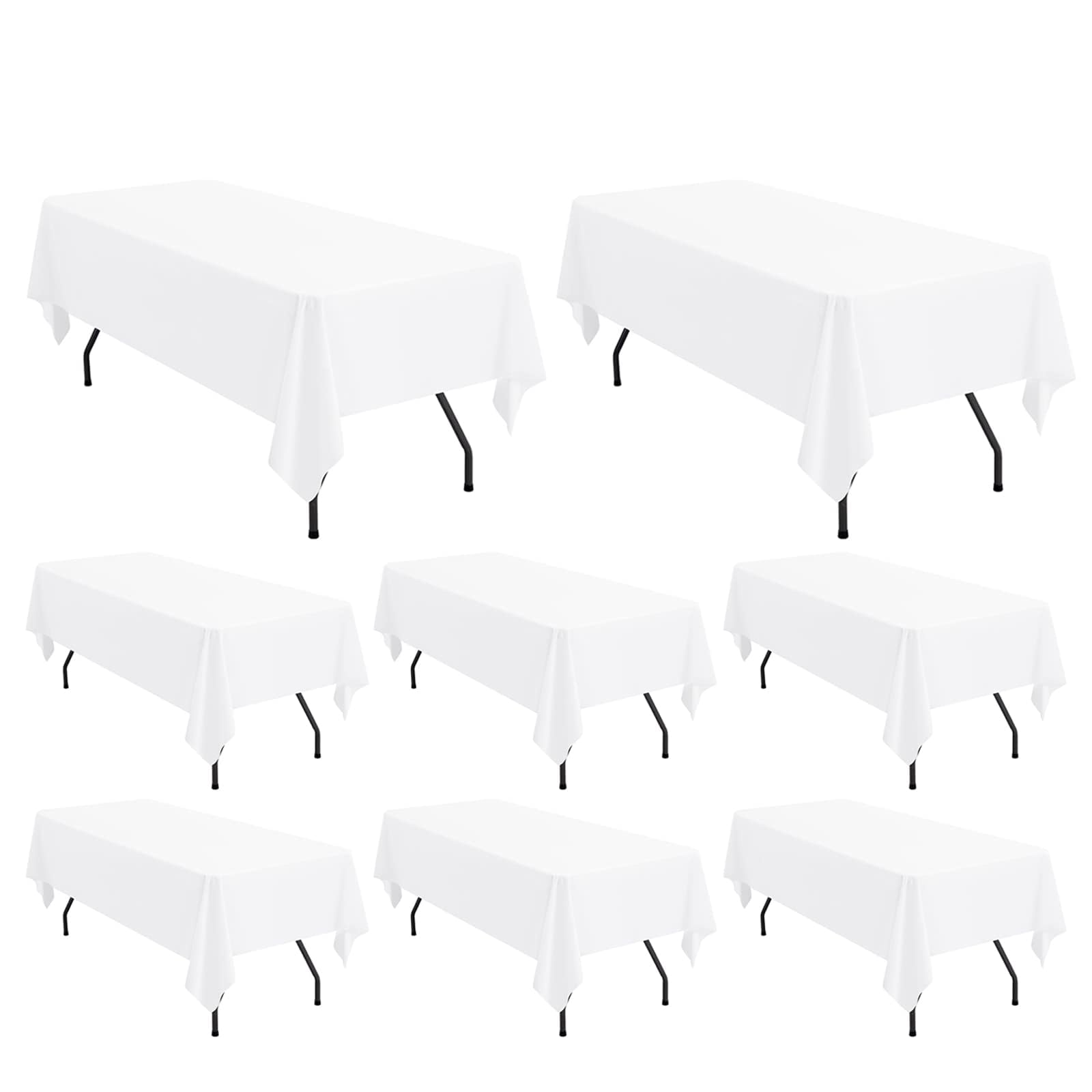Pesonlook 8 Packs White Polyester Tablecloths 60 x 126 Inch for 8ft Rectangle Tables Washable Rectangular Polyester Tablecloth White Table Cover for Wedding,Banquet,Event,Party