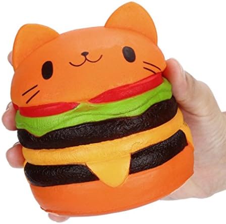 Exquisite Fun Simulation Jumbo Cartoon Cat Hamburger Squishy Charm Collection Stress Relief Calming Autism Sensory Therapy Tangle Time Killing Toy Fof Kids Adult … (Yellow)