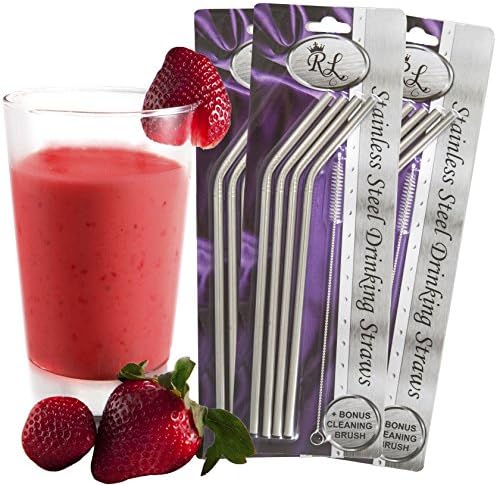 RoyalLiving Stainless Steel Drinking Straws, Free Cleaning Brush Included (12 Bent Straws)
