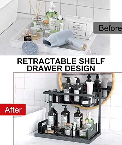 Under Sink Organizers And Storage, Metal Kitchen Pull Out Cabinets Organizer Bathroom Slide Out Storage Shelf 2 Tier Seasoning Jar Organizer Shelf Spice Rack For Countertop