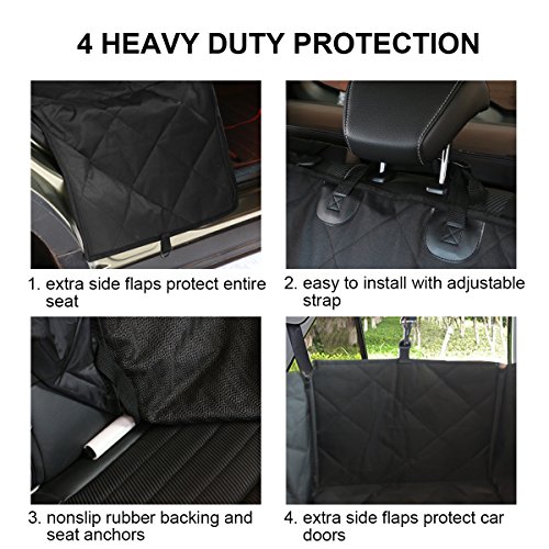 travel inspira Dog Seat Cover for Pets Large Pet Car Back Seat Covers Hammock Cars SUVs Trucks Water Resistant Nonslip with Car Rear Seat Backseat Protector & Side Flaps for Dogs