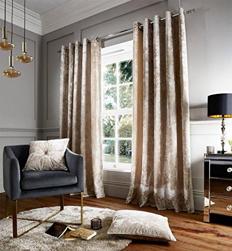 CRUSHED VELVET NATURAL LINED 66" X 90" - 168CM X 229CM RING TOP CURTAINS DRAPES