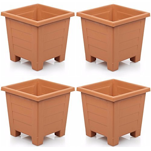Gr8 Garden Set Of 4 Square 38cm Terracotta Garden Plastic Planter Set