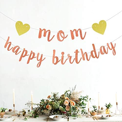 Rose Gold Glitter Glad Birthday Mother Banner-Cheers to Monther’s Birthday- Birthday Social gathering Decorations Provides for Girls