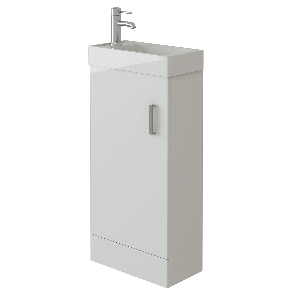 VeeBath BB.MIN010 Sheen Bathroom Cloakroom Vanity Basin Cabinet Unit Free Standing White High Gloss Sink Storage Furniture - 400mm