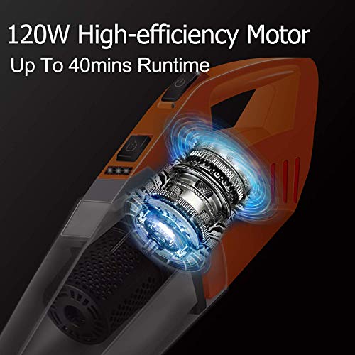Orfeld Cordless Vacuum Cleaner, Stick Vacuum 2 in 1, Lightweight Bagless Vacuum with Ultra Wide LED Motor Brush, Hepa Filter, Rechargeable Li-ion Battery, up to 40 Minutes' Runtime, for Home and Car