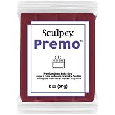 Sculpey Premo Polymer Oven-Bake Clay, Alizarin Crimson Hue, Non Toxic, 2 oz. bar, Great for jewelry making, holiday, DIY, mixed media and home d&eacute;cor projects