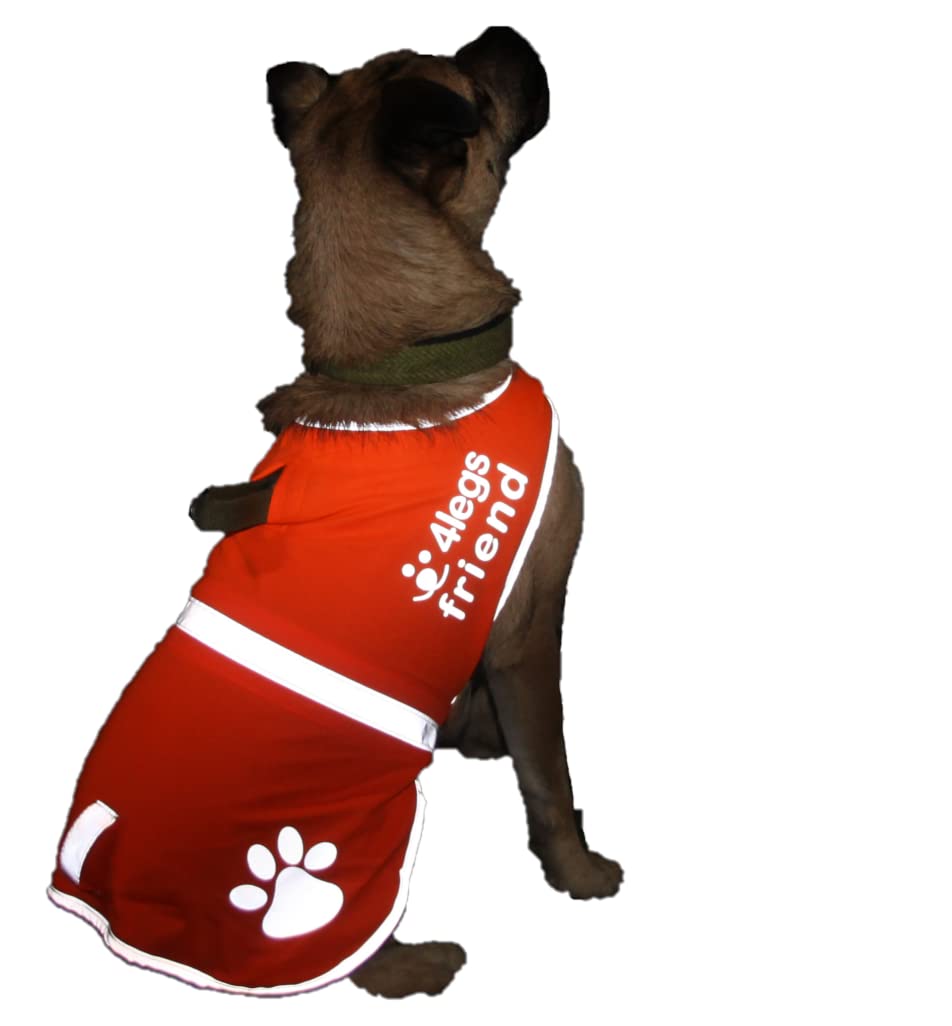 4LegsFriend Fleece Dog Vest - 5 Sizes fit Dogs 8lbs-120lbs - Blaze Orange - Fluorescent High Visibility Jacket for Pets - for Night Walking On or Off Leash - Protects from Cars & Hunting Accidents