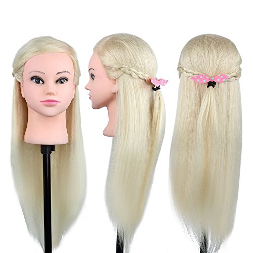 Besmall Doll 22" Hairdressing Mannequin Manikin Training Head with 80% Real Natural Human Hair Cosmetology Hairdressing Practice - Thumbnail 6
