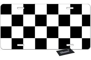 WONDERTIFY License Plate Black White Checkered Decorative Car Front License Plate,Vanity Tag,Metal Car Plate,Aluminum Novelty License Plate for Men/Women Car,6 X 12 Inch (4 Holes)