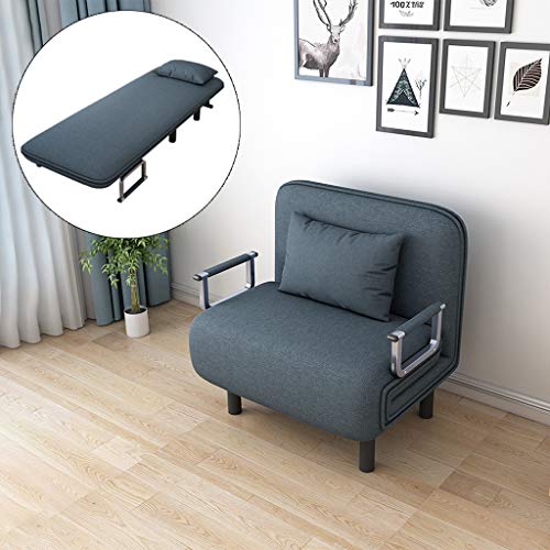 Gocheaper Convertible Sofa Bed Folding Arm Chair Sleeper, Recliner Full Padded Lounger Couch Bed, Mental Frame with Detachable Armrest Cover Home Office Furniture with Pillow (Blue) - Thumbnail 5