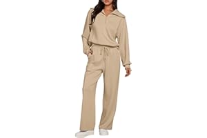 MEROKEETY Women's 2 Piece Outfits 2024 Long Sleeve Half Zip Sweatshirt Wide Leg Sweatpants Lounge Sets