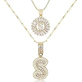 VANGAU Initial Letter Necklaces 14K Gold Plated Layered Custom Name Necklace Set Zirconia Chain Letter Pendant for Women