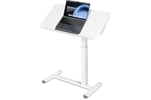 WALGLASS Overbed Table with Wheels, 90°Tiltable 31" x 16" Standing Desk Adjustable Height, Foldable Bedside Table Small Rolling Desk, Over Bed Table Bed Desk Pneumatic Mobile Standing Desk