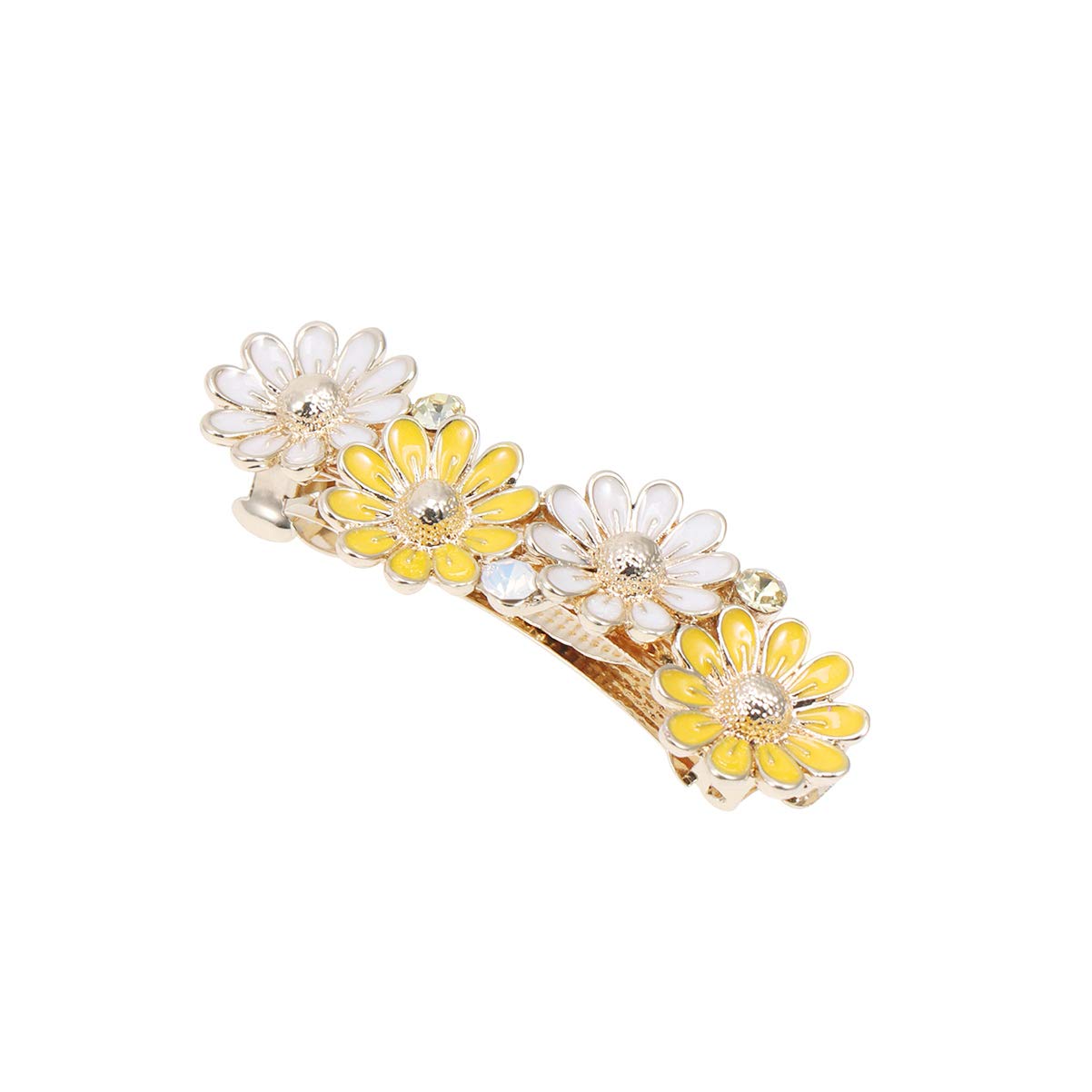 Lurrose Alloy Flower Hair Clip Daisy Spring Hairpin Pony Tail Top Clip Clamp Barrette Chic Hair Accessory For Girls Women (Yellow)