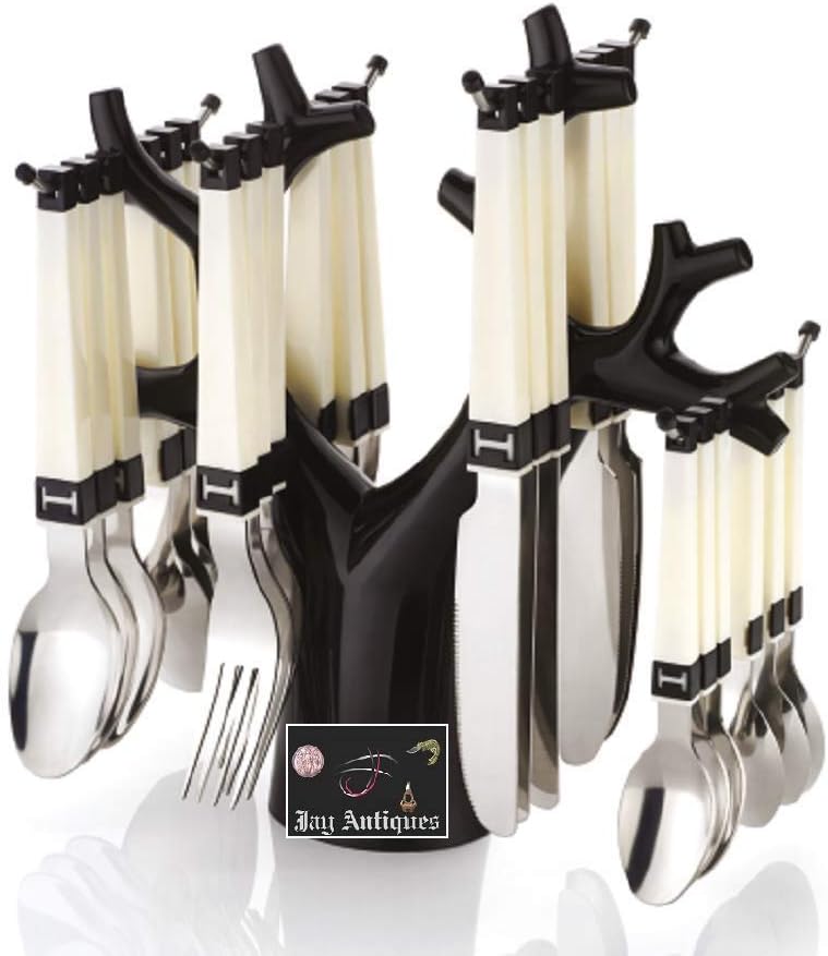 JAY ANTIQUES Stainless Steel Plastic Cutlery Spoon Set of 24 Pcs