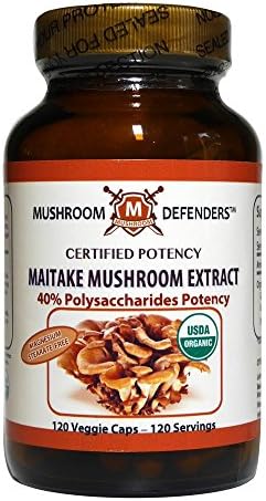 Maitake Mushroom Organic Extract 40% Polysaccharide Potency Mushroom Defenders 120 Veg Cap