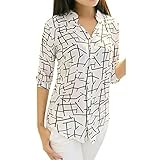 Women Blouse,Haoricu 2017 Hot Sale!Women's Fashion Elegant Long Sleeve Slim Print Chiffo Blouses (L, White)