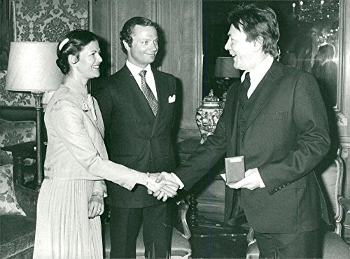Vintage photo of Allan Edwall receives the award "Litteris et Artibus" by Queen Silvia and King Carl XVI Gustaf